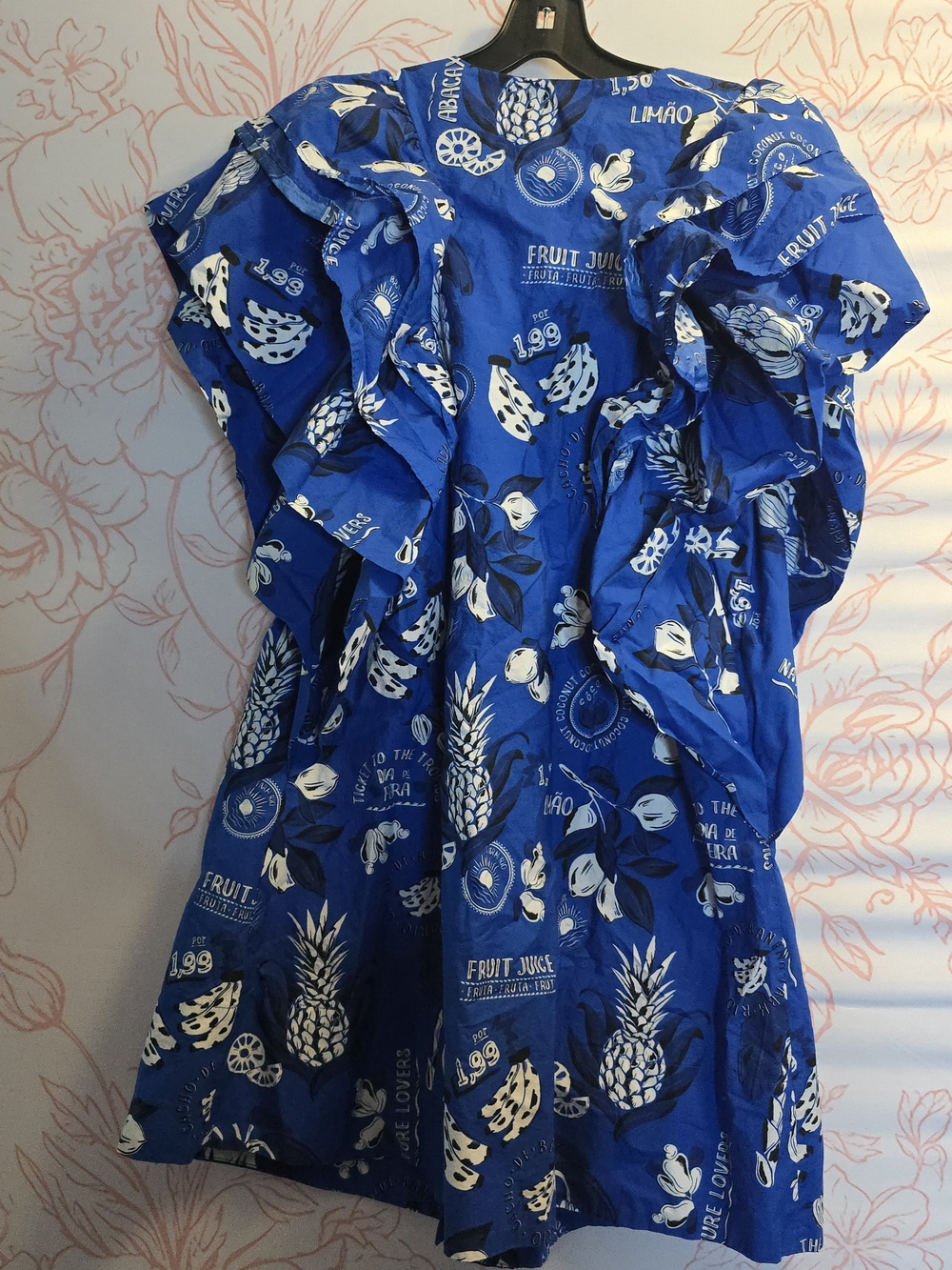 FARM Rio Flutter-Sleeve Babydoll Mini Dress- Blue Fruit Print - Picture 8 of 9